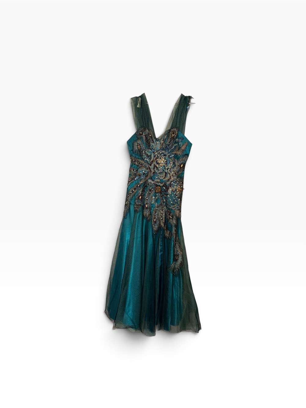 Mac Duggal Peacock Embellished Evening Gown – Size 8 – Altered / Needs Finishing